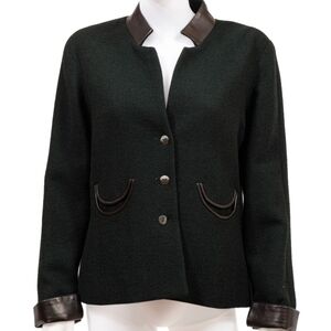 CHANEL Green Wool Blend Jacket with Brown Lambskin Leather Trim Fall/Winter 2000